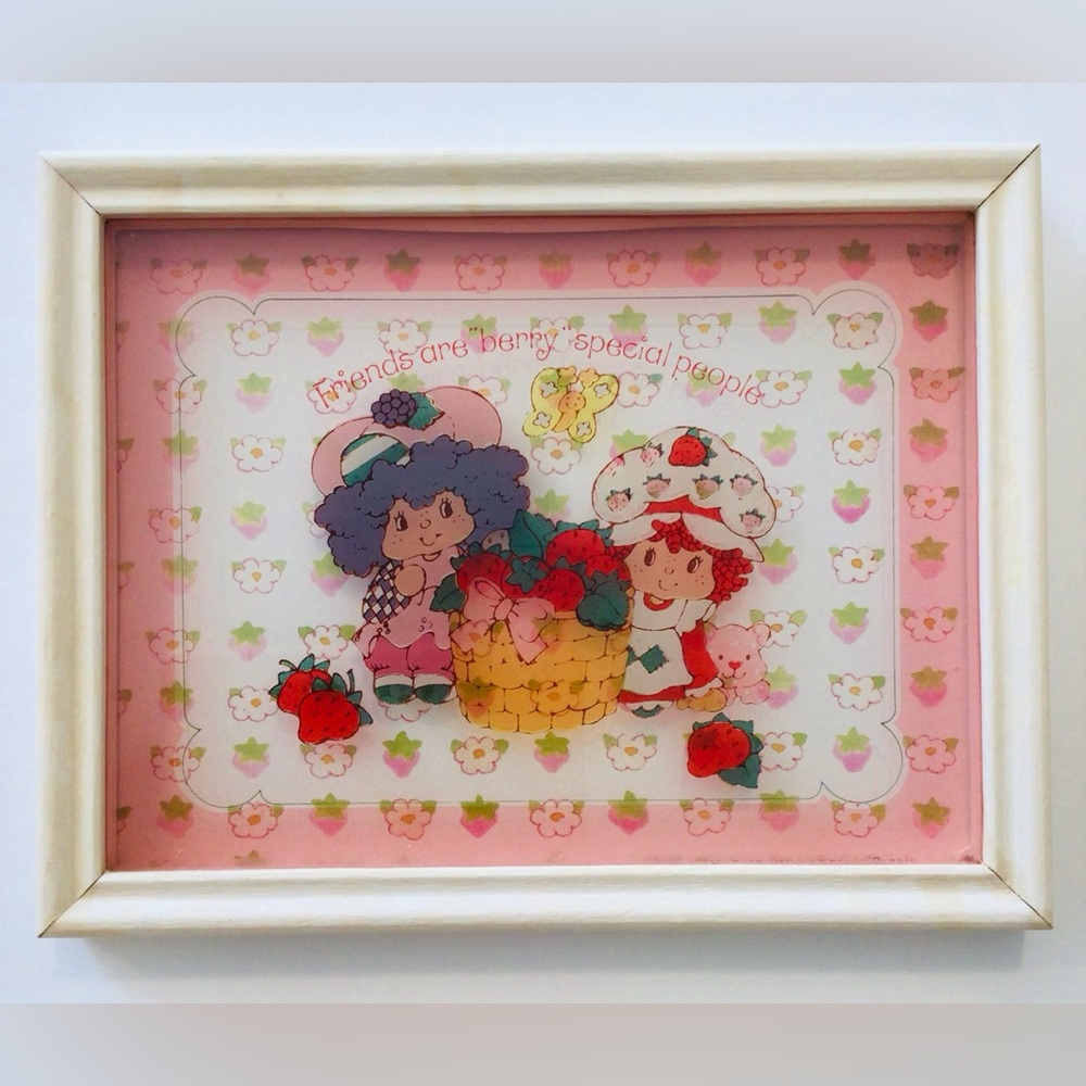 Set 4 Vintage Strawberry Shortcake Reverse Painted Glass Pictures 1980 ORIGINALS - Picture 3 of 14